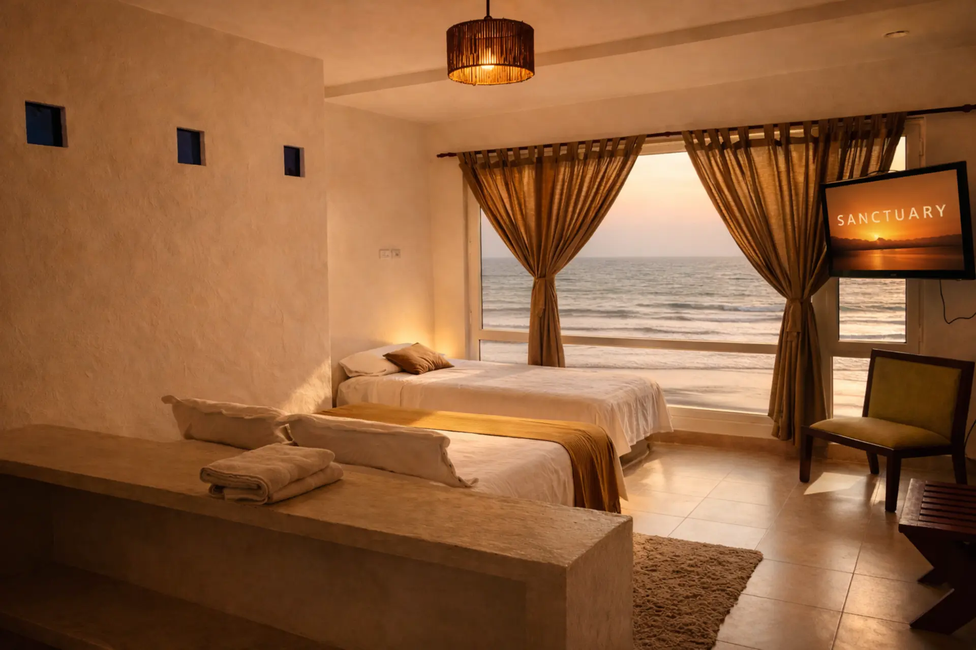 Habitación con vista al mar en hotel boutique frente a la playa en Puerto Cayo Manabí Ecuador